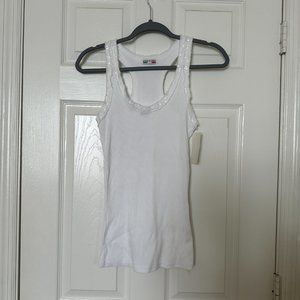 Italian White Tank top, Round neck with sequin embroidery